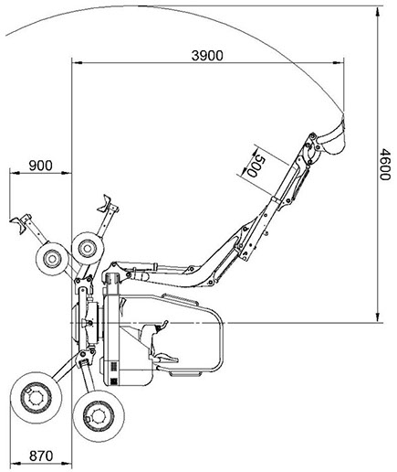 1500M Euromach Spider Excavator Dimensions Side View