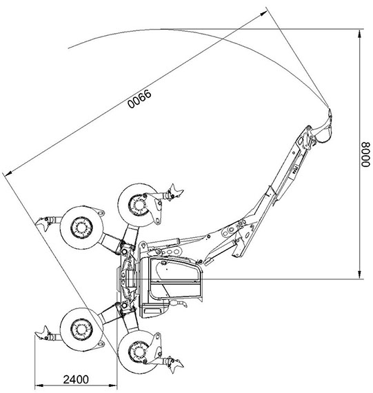 R65 Big Foot Forester II Euromach Spider Excavator Dimensions Side View