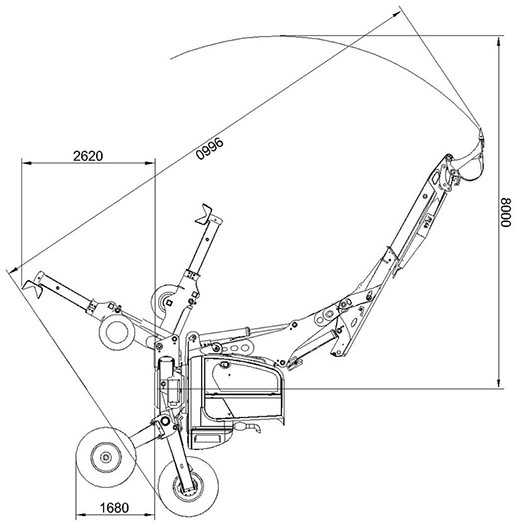 R65 SL Euromach Spider Excavator Dimensions Side View